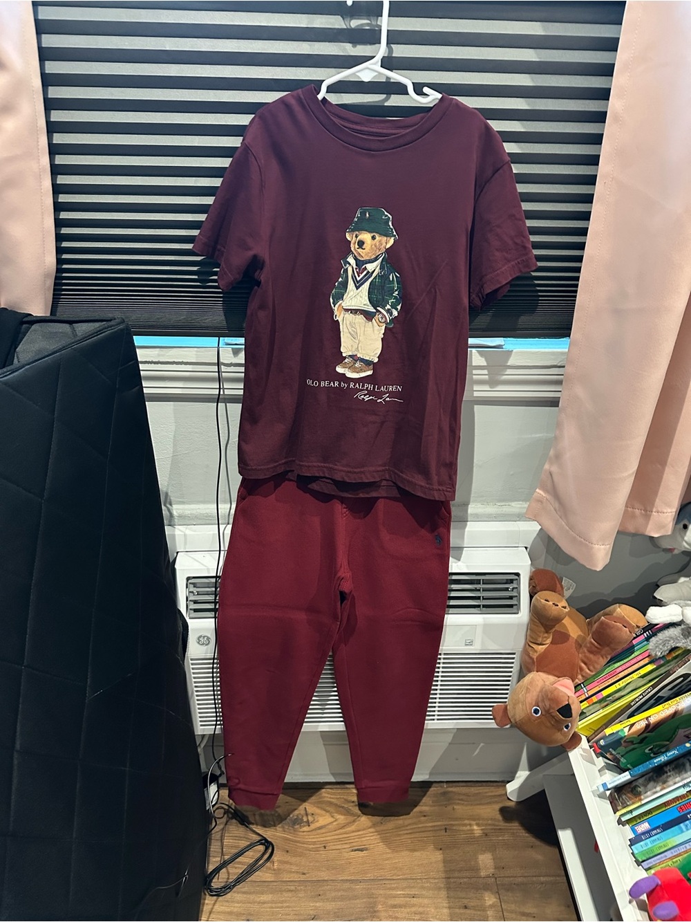 Polo bear by Ralph Lauren Boys Maroon Set - sweatpants with embroidered pony & T